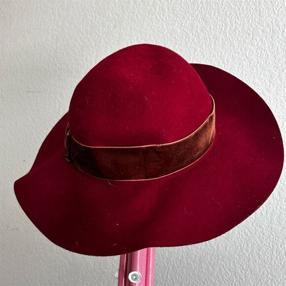 Goorin Bros Unisex Semi-Floppy Wool Hat Red Velvet Band Bow Detail S - Picture 2 of 7